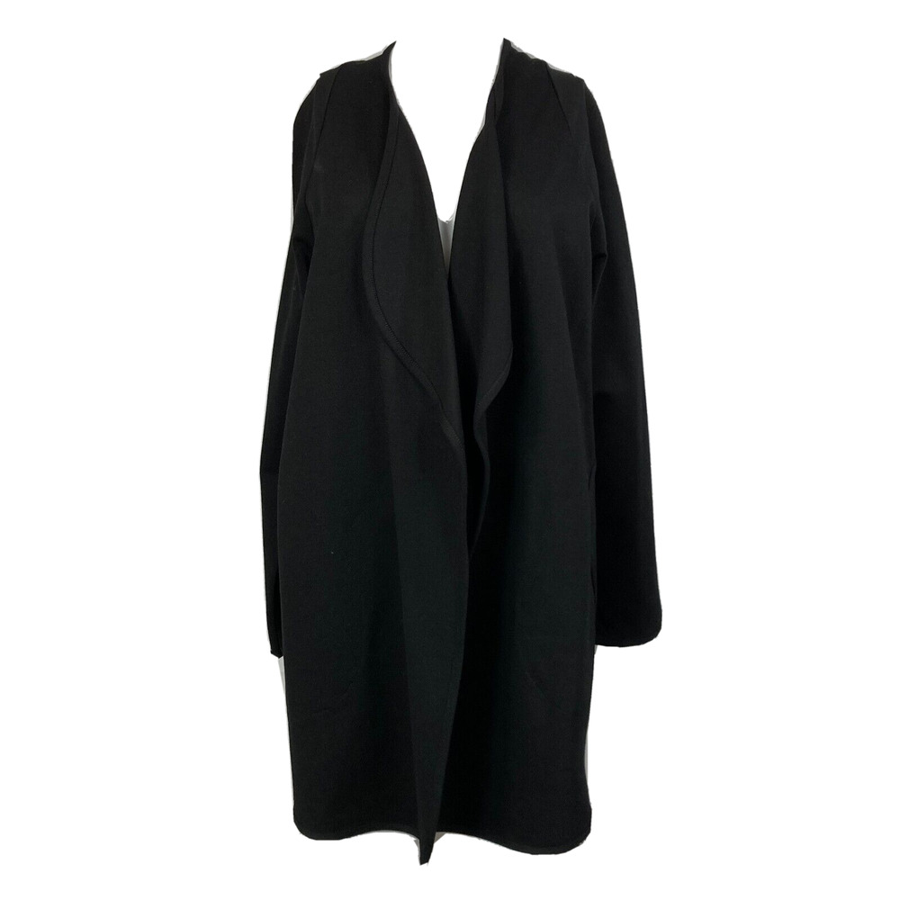 Clara Sun Woo Cardigan Womens Sz M‎ Open Black Knit Stretch Pocket Long